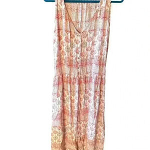 Roxy medium sleeveless boho maxi dress. Drop waist coconut buttons down front